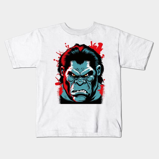Angry Gorilla Cartoon Comic Book Style Silver Back Mean Kids T-Shirt by TravelTime